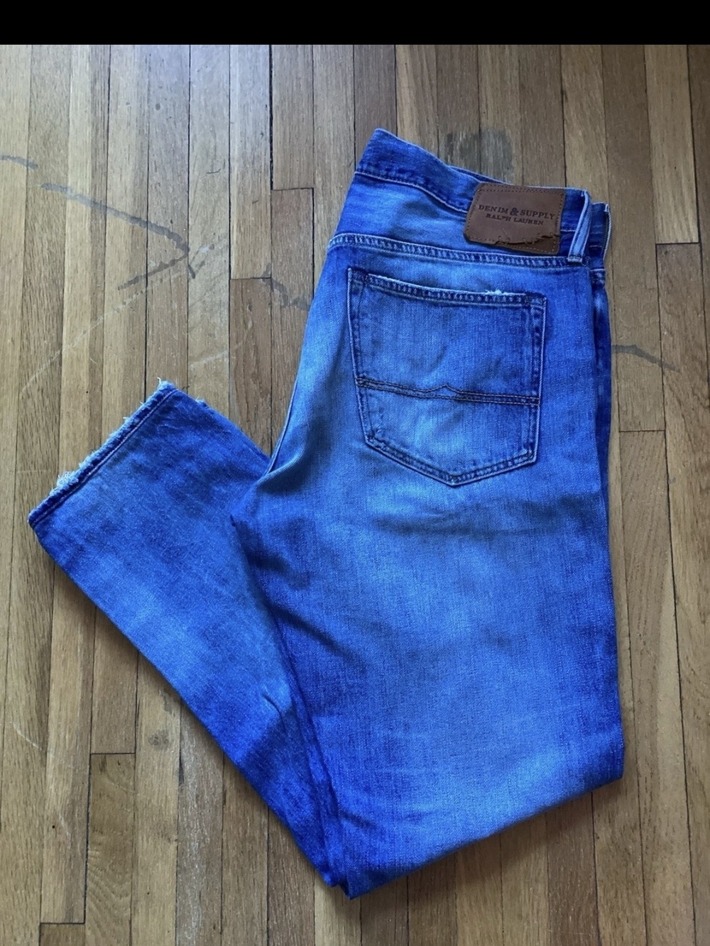 Ralph Lauren Denim & Supply Men 34-30 Straight Leg Light Denim Jeans,Distressed
